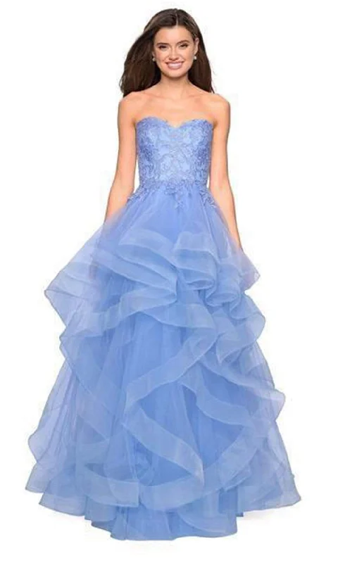 Women's Outerwear Apparel La Femme - 27620 Appliqued Sweetheart Bodice Tiered Tulle Gown