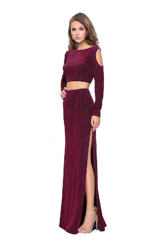 Affordable Luxury Women's Garments La Femme - 25256 Long Sleeve Cutaway Shoulder Two-Piece Sheath Gown