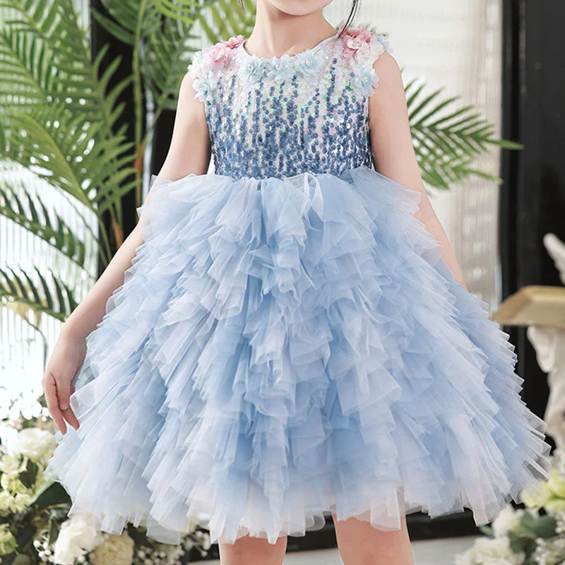 Affordable Women's Clothing Flower Girl Wedding Birthday Party Sequins Puffy Princess Dress