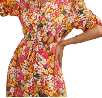 Plus-Size Women's Garments Orange/pink pretty floral dress