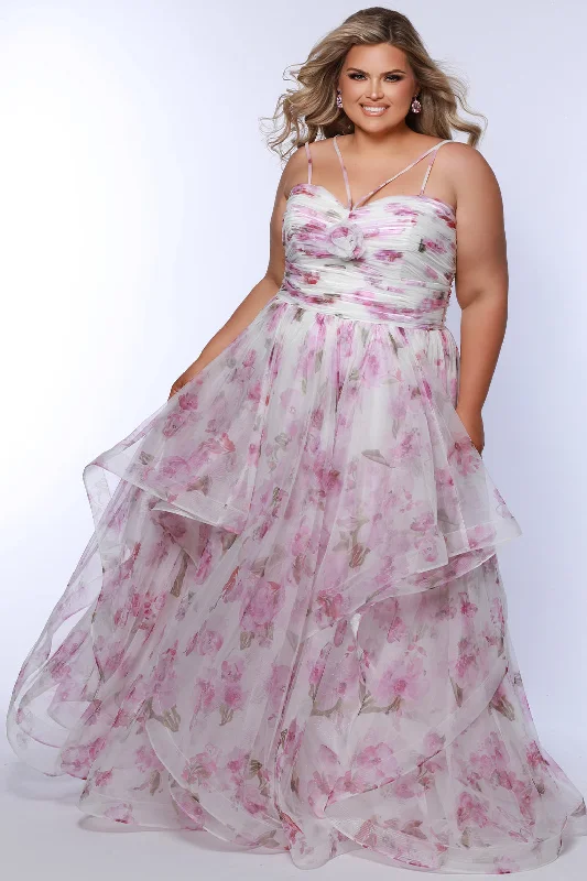 Women's Evening Outfit Sydneys Closet SC7418 Long A Line Formal Floral Plus Size Prom Dress