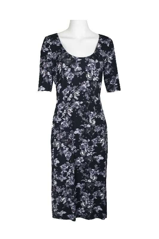 Elegant Women's Attire Connected Apparel Short Long Sleeve Floral Dress