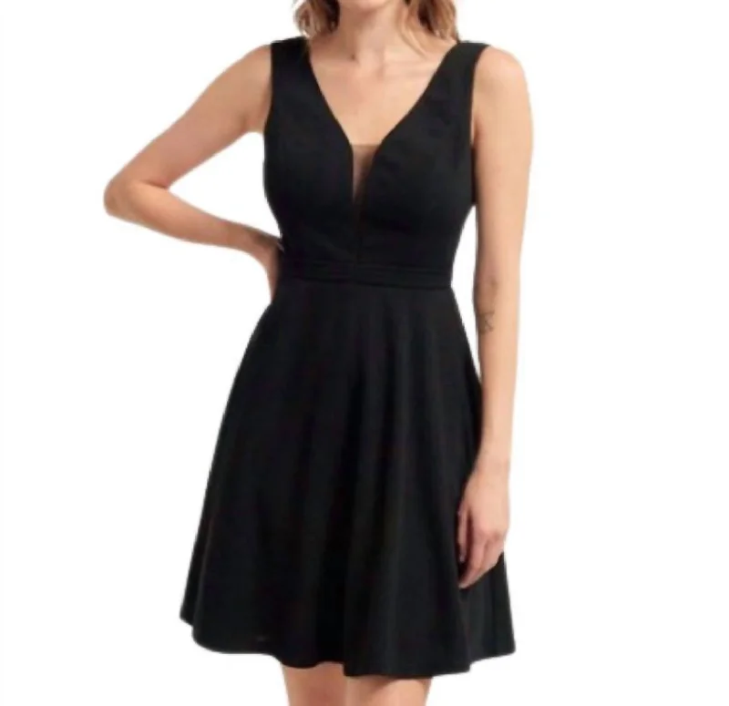 Affordable Fashion Clothing For Women V Neck Flare Mini Dress In Black