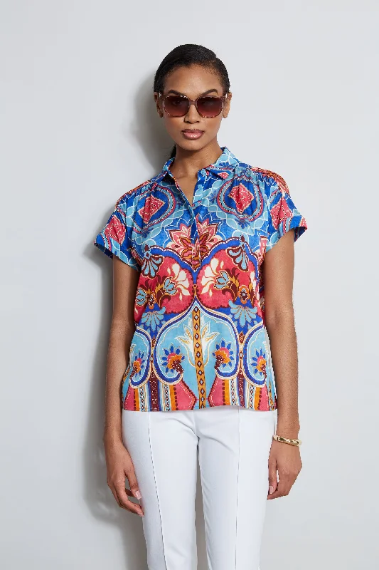 Charming Women's Garments Silk Tapestry Floral Shirt