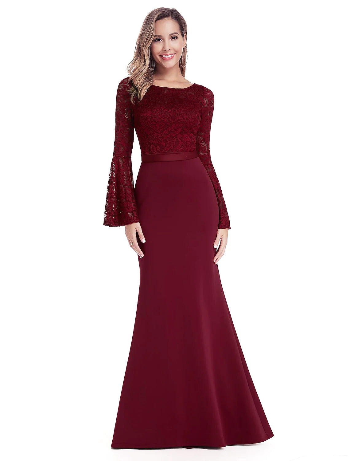 Women's Holiday Attire Evening Gown Dress Wedding Guest Floor Length Long Sleeve Chiffon with Appliques