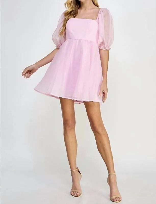 Women's Formal Clothes Babydoll Mini Dress In Light Pink