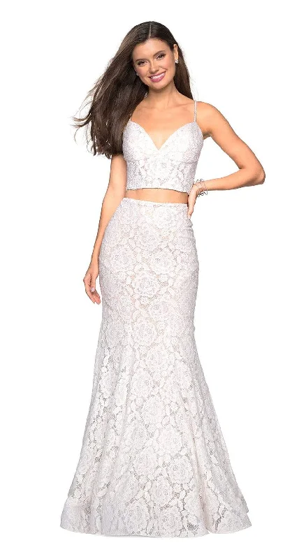 Women's Fashion Clothes La Femme - Two Piece Lace Stretch Jersey Mermaid Evening Gown 27589SC