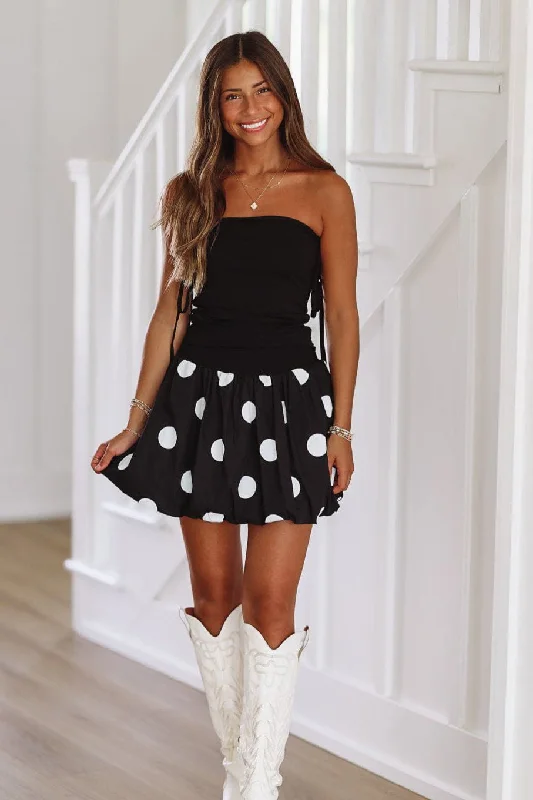 Women's Trendy Clothing OMG Polkadot Balloon Mini Dress - Black and White