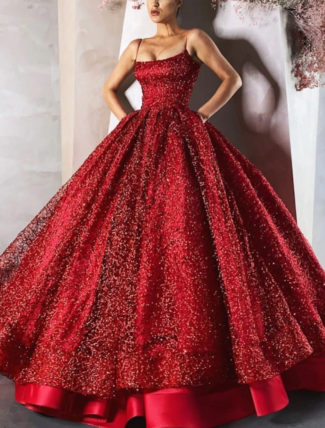 Women's Clothes For Special Occasions Ball Gown Evening Dress Glittering Luxurious Dress Engagement Wedding Dress Sparkly Floor Length Sleeveless Spaghetti Strap Satin with Tiered