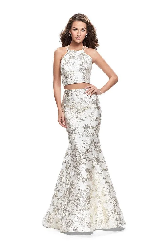 Elegant Women's Attire La Femme - 26202 Two Piece Gilded Print Jacquard Evening Gown