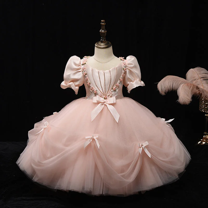 Affordable Women's Clothes Elegant Flower Girl Wedding Pink Princess Dress