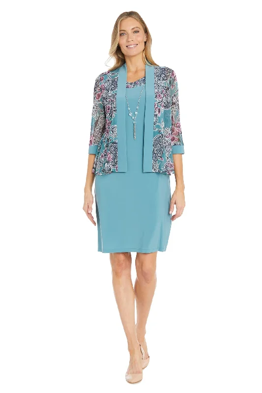 Women's Elegant Evening Attire R&M Richards 1733 Short Floral Print Jacket Mother of the Bride Dress