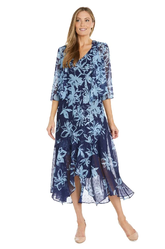 Women's Stylish Casual Garments R&M Richards 3013 Floral High Low Print Mother of the Bride Jacket Dress