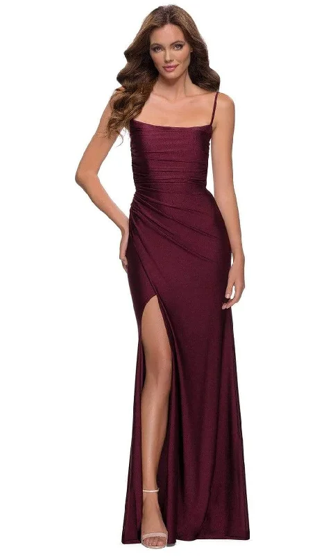 Women's Everyday Garments La Femme - 29710 Draped Accented High Slit Sheath Gown