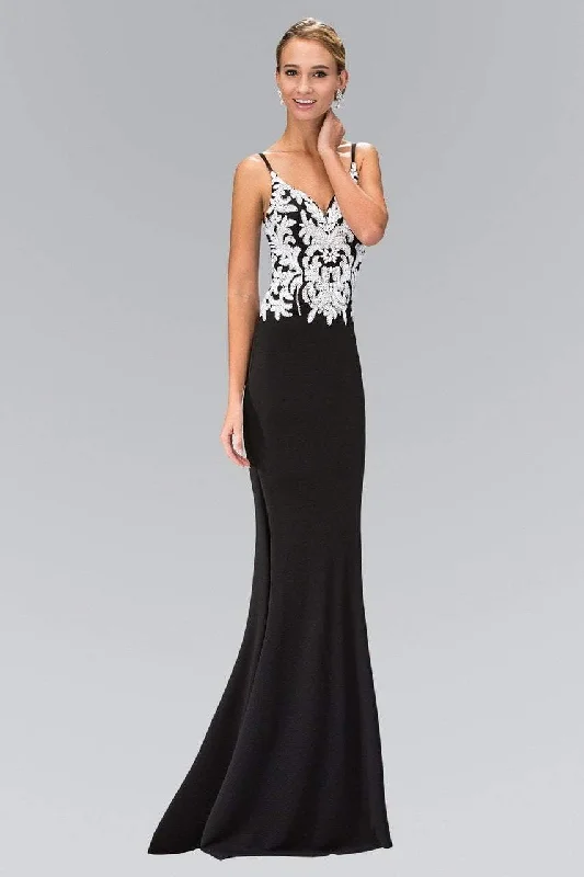 Women's Trendy Clothes Elizabeth K - GL1384 Bead and Sequin Embellishment V-Neck Gown