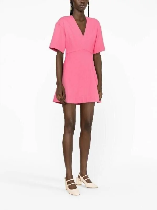 Women's Occasion Wear Apparel V-Neck Flared Stretch Viscose A-Line Mini Dress In Pink