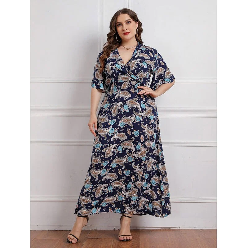 Women's Loungewear Clothes BerriesJam - 2024 V Neck Elegant Floral Short Sleeve Maxi Dress