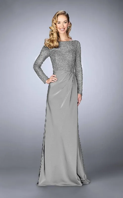 Women's Athletic Outfit La Femme - Long Sleeve Beaded Bodice Draped Gown 24895SC