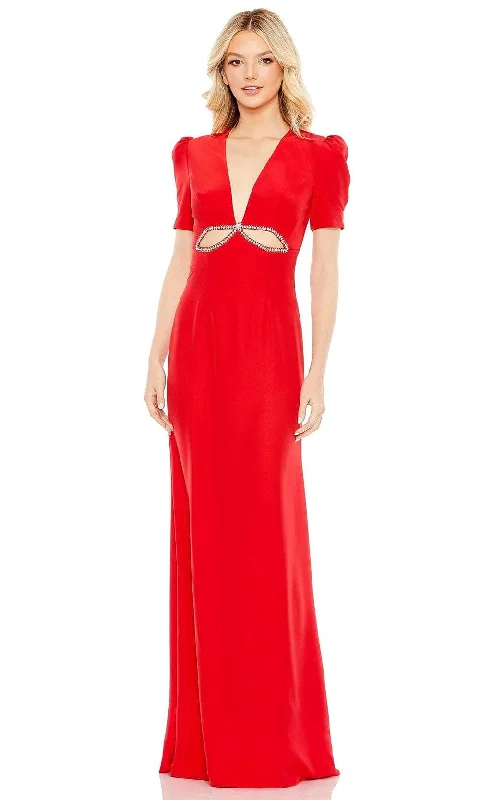 Women's Party Outfit Ieena Duggal A2630 - Short Sleeve Cutout Evening Gown