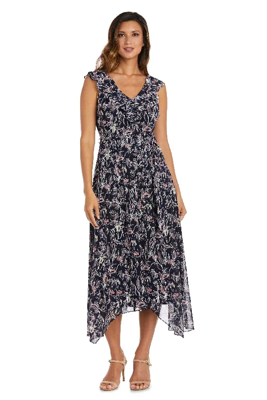 Women's Travel Outfit Set R&M Richards 9314 High Low Sleeveless Floral Dress