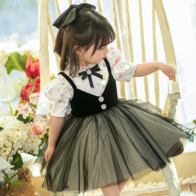 Women's Occasion Wear Apparel Baby Girl Black Printed Wedding Birthday Princess Dress