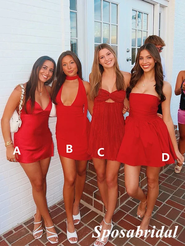 Women's Outdoor Attire Sexy Mismatched Red Mini Dresses/ Homecoming Dresses, PD3610