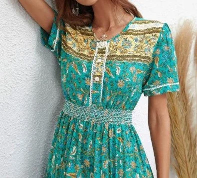 Women's Elegant Garments TEAL floral dress