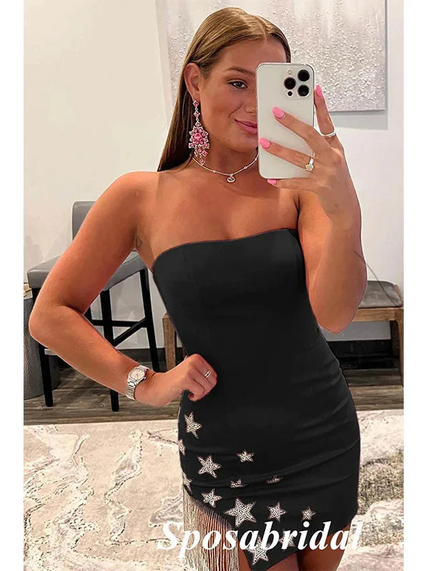 Women's Clothing For Special Occasions Sexy Black Sweetheart Lace Up Sheath Mini Dresses/ Homecoming Dresses With Star Accessories, PD3563