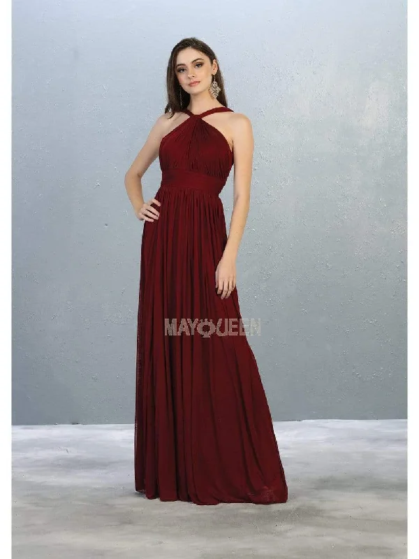 Classic Clothes For Women May Queen - MQ1769 Halter Neck Ruched Chiffon Long Formal Gown