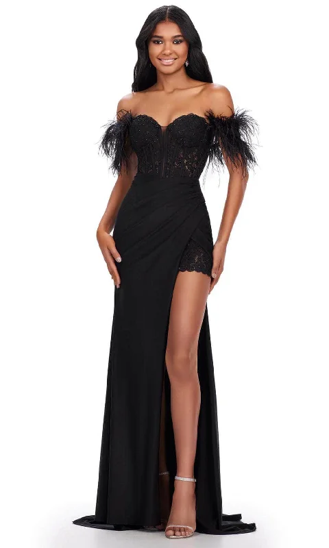 Formal Garments For Women Ashley Lauren 11618 - Feathered Off Shoulder Prom Gown