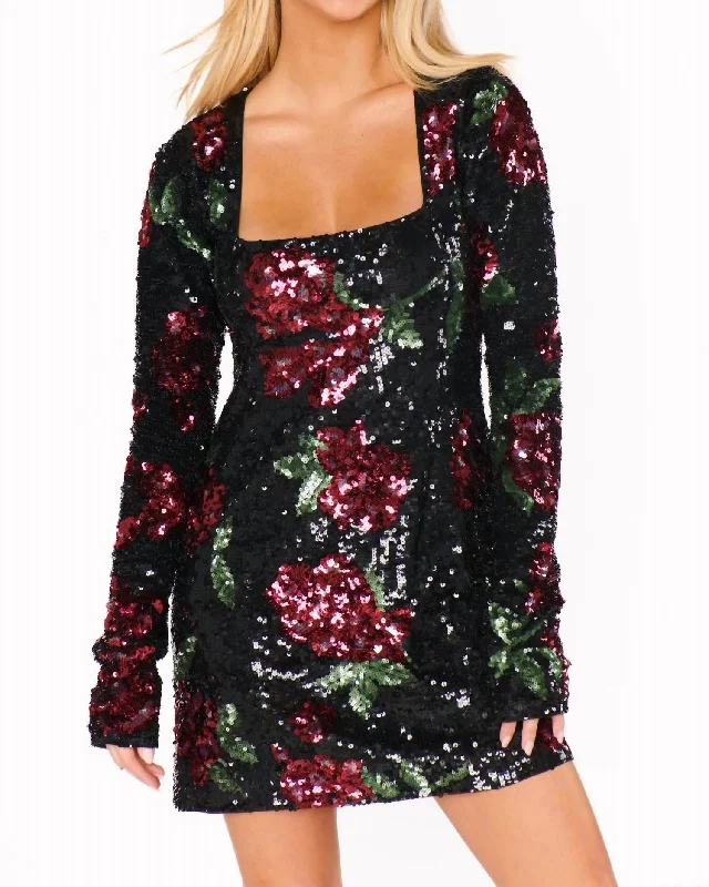 Women's Formal Event Attire Out Tonight Mini Dress In Send Me Roses Sequins