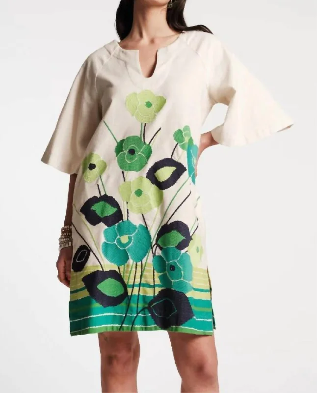 Women's Seasonal Apparel Dreamy Caftan Mini Dress In Grass Is Greener