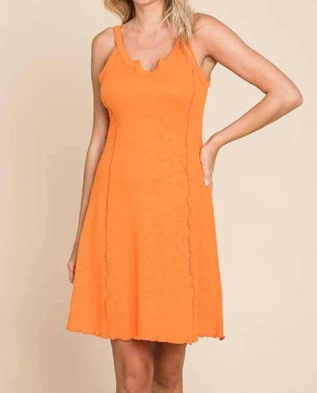 Women's Holiday Apparel Tiny Notch Neck Merrow Mini Dress In New Sunkist