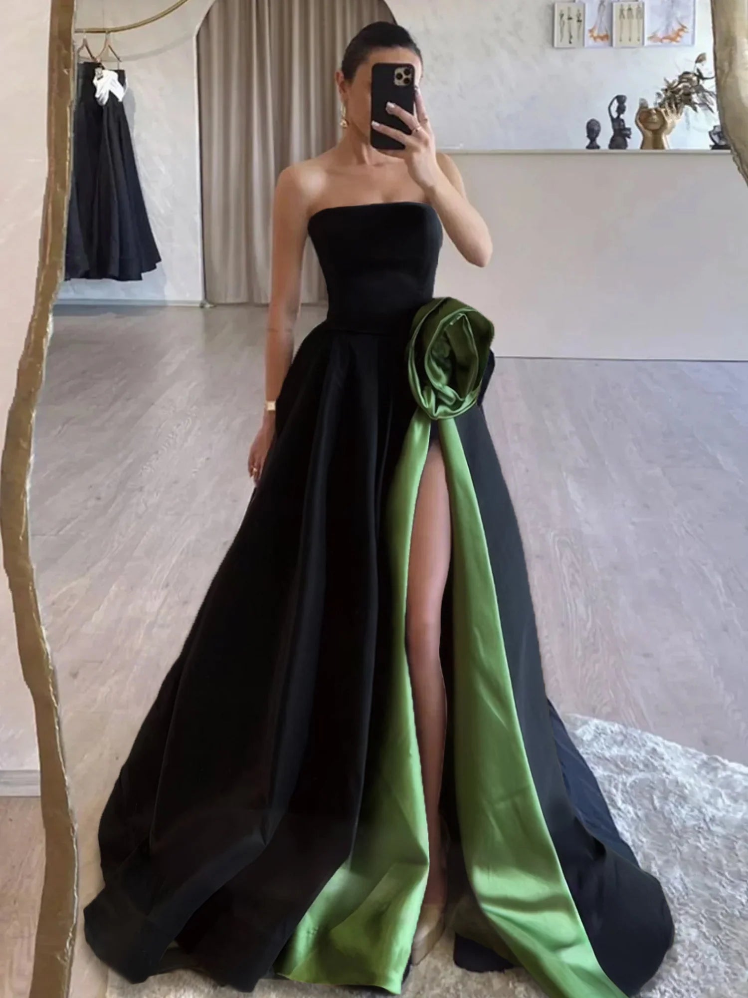 Women's Vintage Garments DingJiDress Evening Dress Strapless Satin High Split Sweep Train Exquisite High Quality Formal Women's Dresses Wedding Guest Dresses