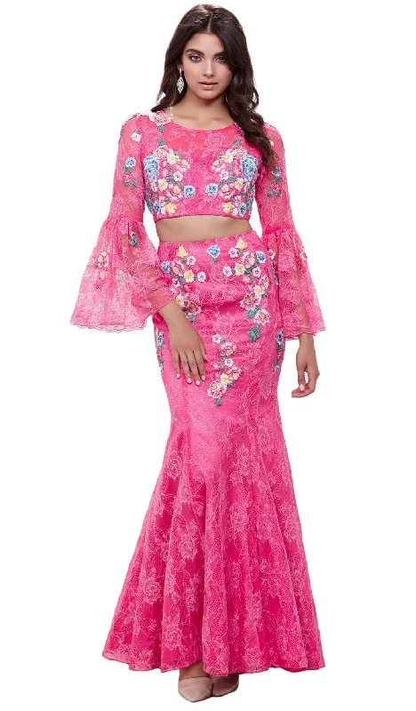 Women's Casual Apparel For Weekends Nox Anabel - 8288 Two-Piece Embroidered Circular Flounce Sleeve Gown