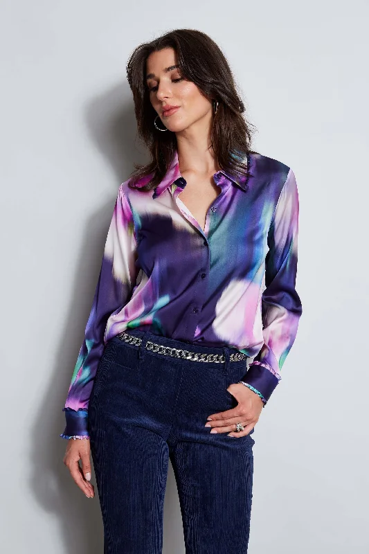 Women's Casual Apparel Silk Satin Moire Floral Shirt