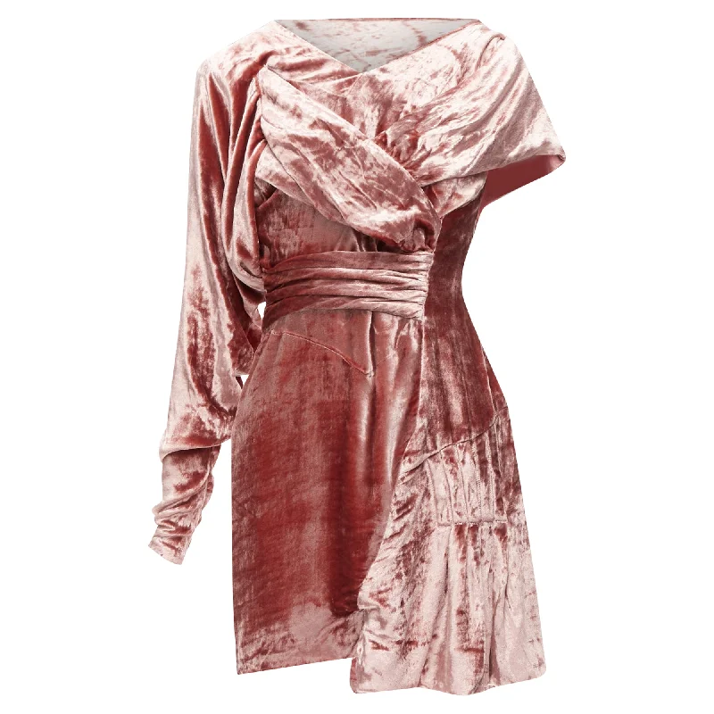 Women's Fashionable Attire For Work Michael Van Der Ham velvet asymmetric wrap draped mini dress