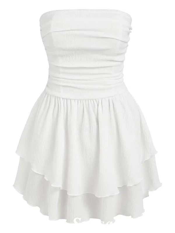 Women's Outerwear Apparel Sexy White Sweetheart Sleeveless A-Line Mini Dresses/ Homecoming Dresses, PD3656