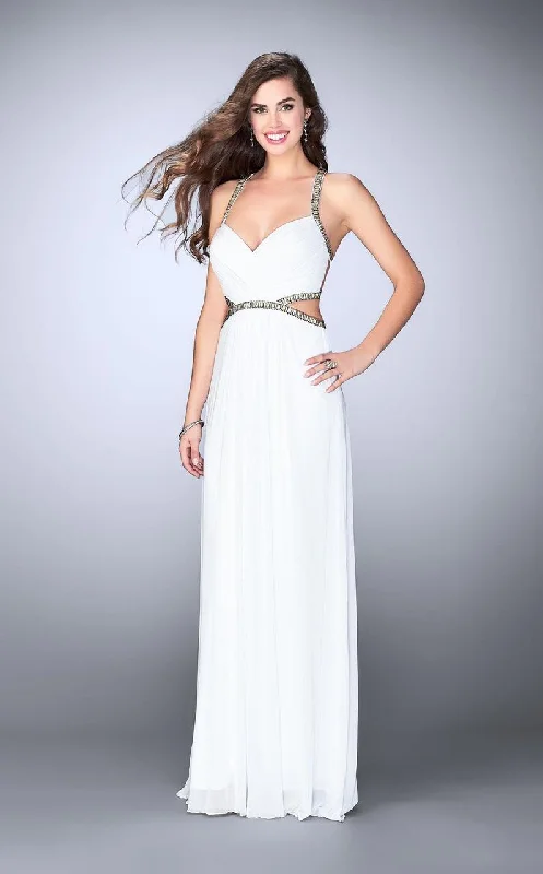 Women's Travel Attire La Femme - 23632 Bejeweled Tuck-Sculpted Sweetheart Long Evening Gown