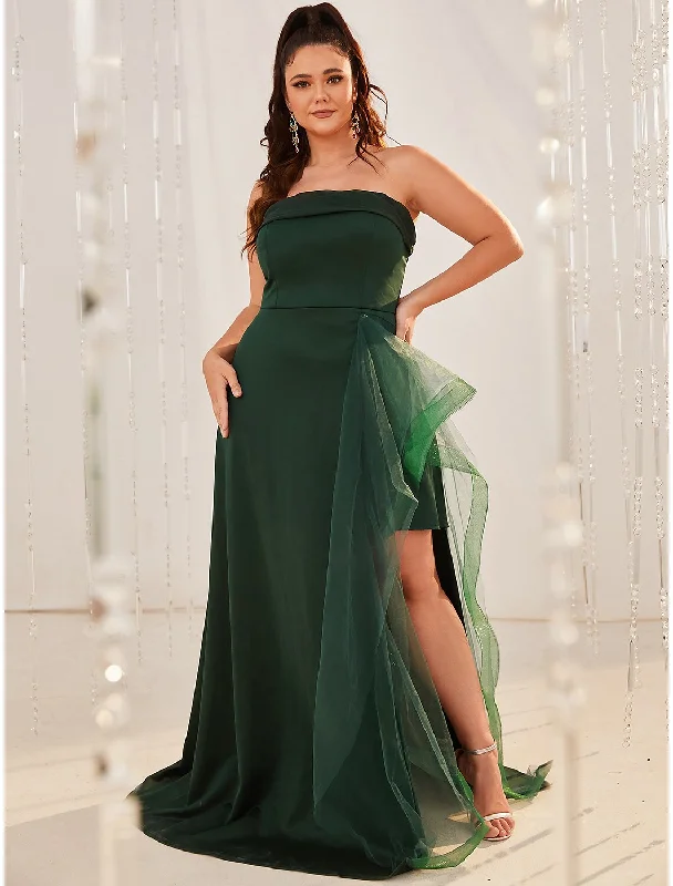 Women's Transitional Outfit A-Line Wedding Guest Dresses Plus Size Dress Formal  Sleeveless Strapless Organza with Slit