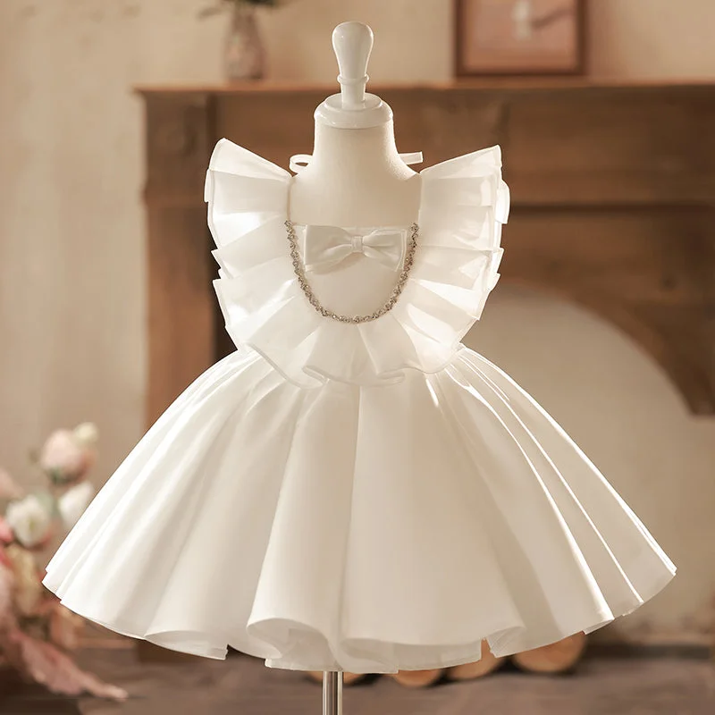 Women's Transitional Clothes Flower Girl Dress Toddler Baptism Sleeveless Wedding Communion Dress Bow Princess Dress