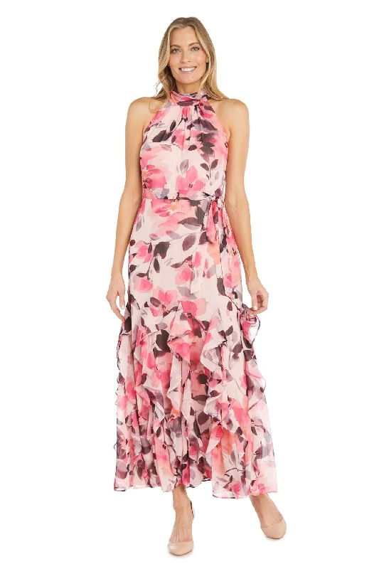 Women's Trendy Garments R&M Richards 1915 Long Floral Printed Ruffle Formal Dress