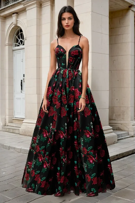 Sustainable Fashion Clothing For Women Andrea & Leo A1465 Long Floral Printed Formal Prom Dress