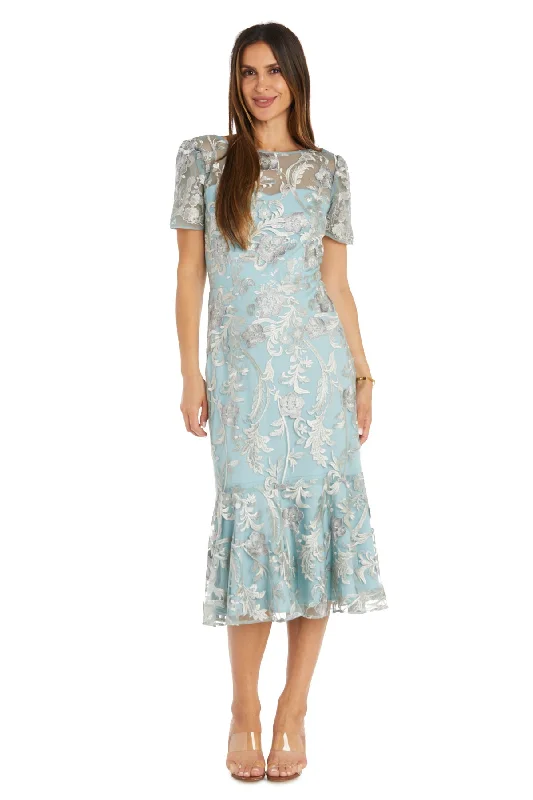 Women's Evening Garments R&M Richards 1778 Short Floral Midi Cocktail Dress