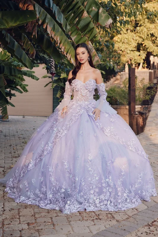 Women's Comfy Loungewear Outfit 3D Floral Strapless Bell Sleeve Ball Gown Off Shoulder Prom Dresses Floral Dress Quinceanera