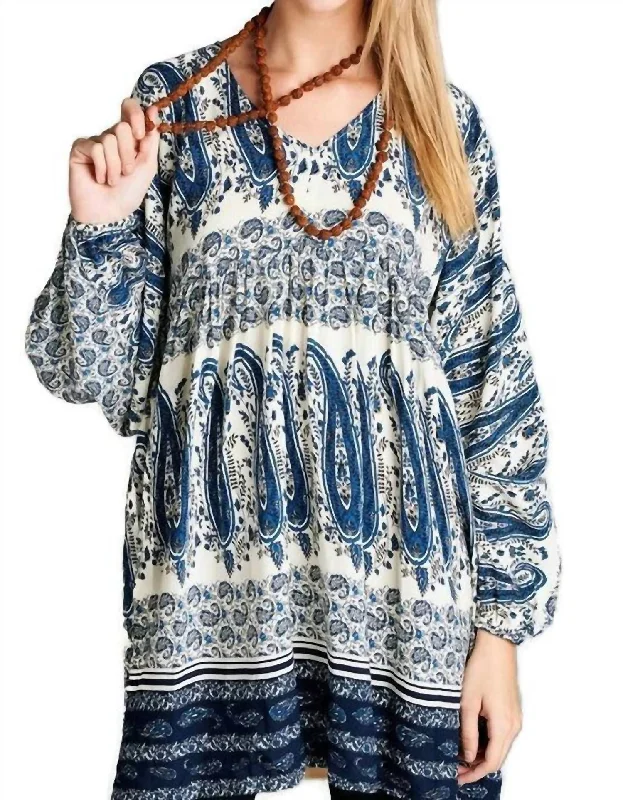 Women's Office Clothing Paisley V-Neck Mini Dress In Blue