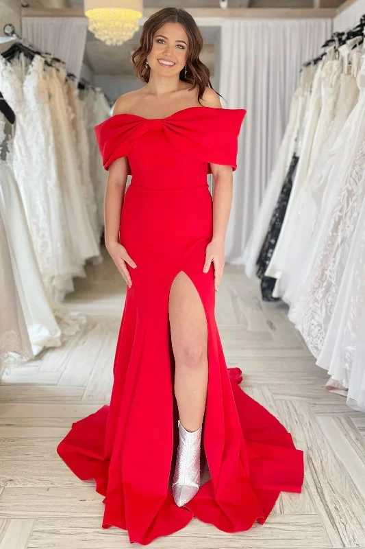 Women's Clothes And Apparel Sets DingJiDress Evening Dress Off-the-Shoulder Bow Mermaid Cultivate oneself Gown with Slit Elegant Exquisite Formal Women's Dresses Wedding Guest Dresses