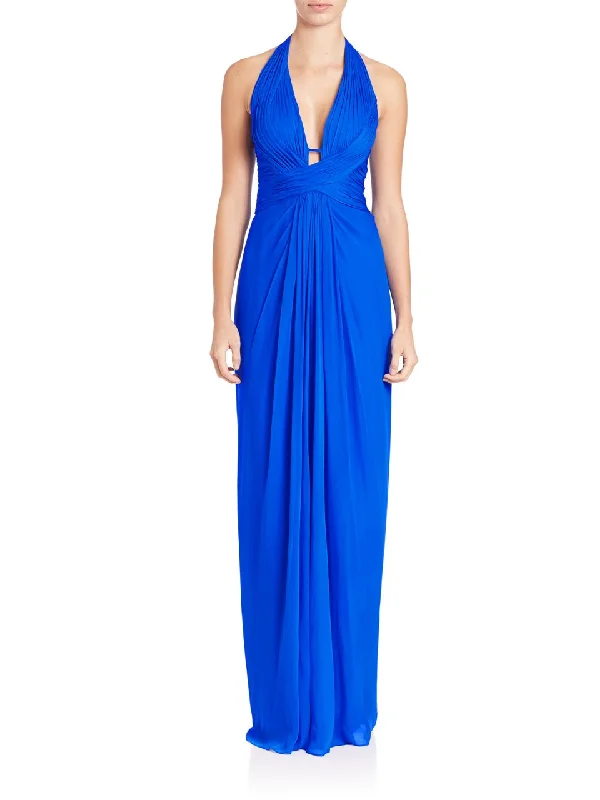 Women's Clothing Sets Aidan Mattox - Crisscross-Strapped Midriff Plunging Halter Gown 54469500