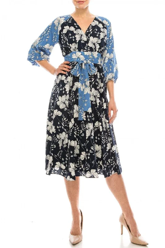 Women's Activewear Attire Maison Tara Dual Floral Printed A-Line Midi Dress