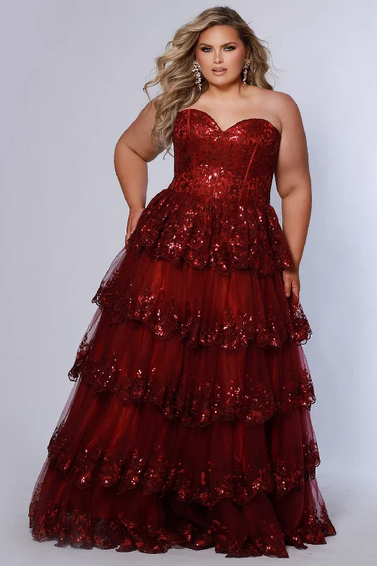 Women's Holiday Outfit Sydneys Closet SC7398 Long Formal Floral Ball Gown Plus Size Prom Dress